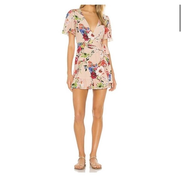 Privacy Please Revolve Finlay Mini Wrap Dress Nude Amy Floral Size S New - Picture 1 of 7